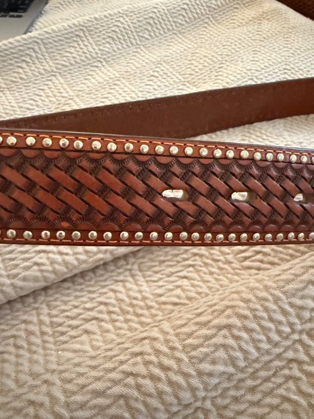 Harley Davidson Mens Calf Hair Tooled Studded Belt Buckle Ranger Size 36 Moto